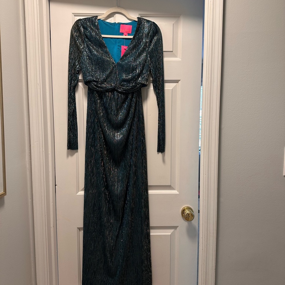 Lilly Pulitzer Latrice Shimmering Teal Long Sleeve Dress